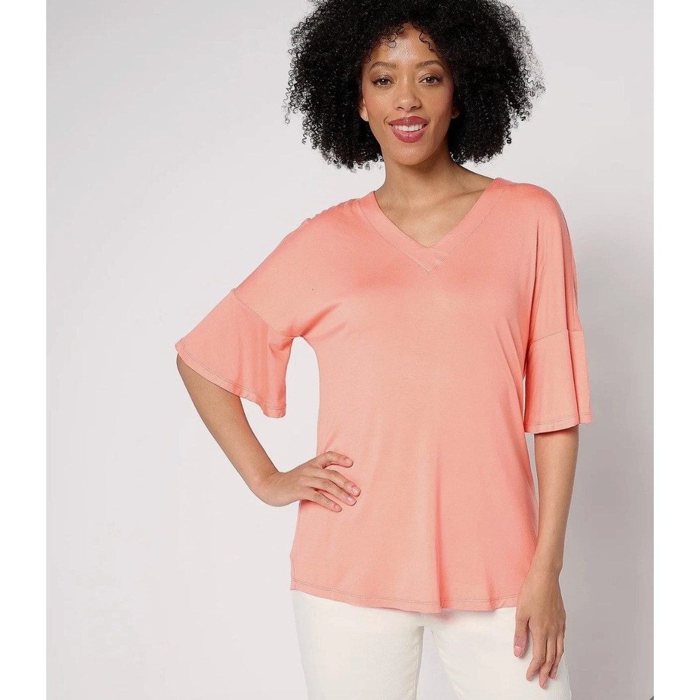 Brandis Dress Out Loud Flutter Sleeve Top Shirt Women's Plus 4X Coral Orange